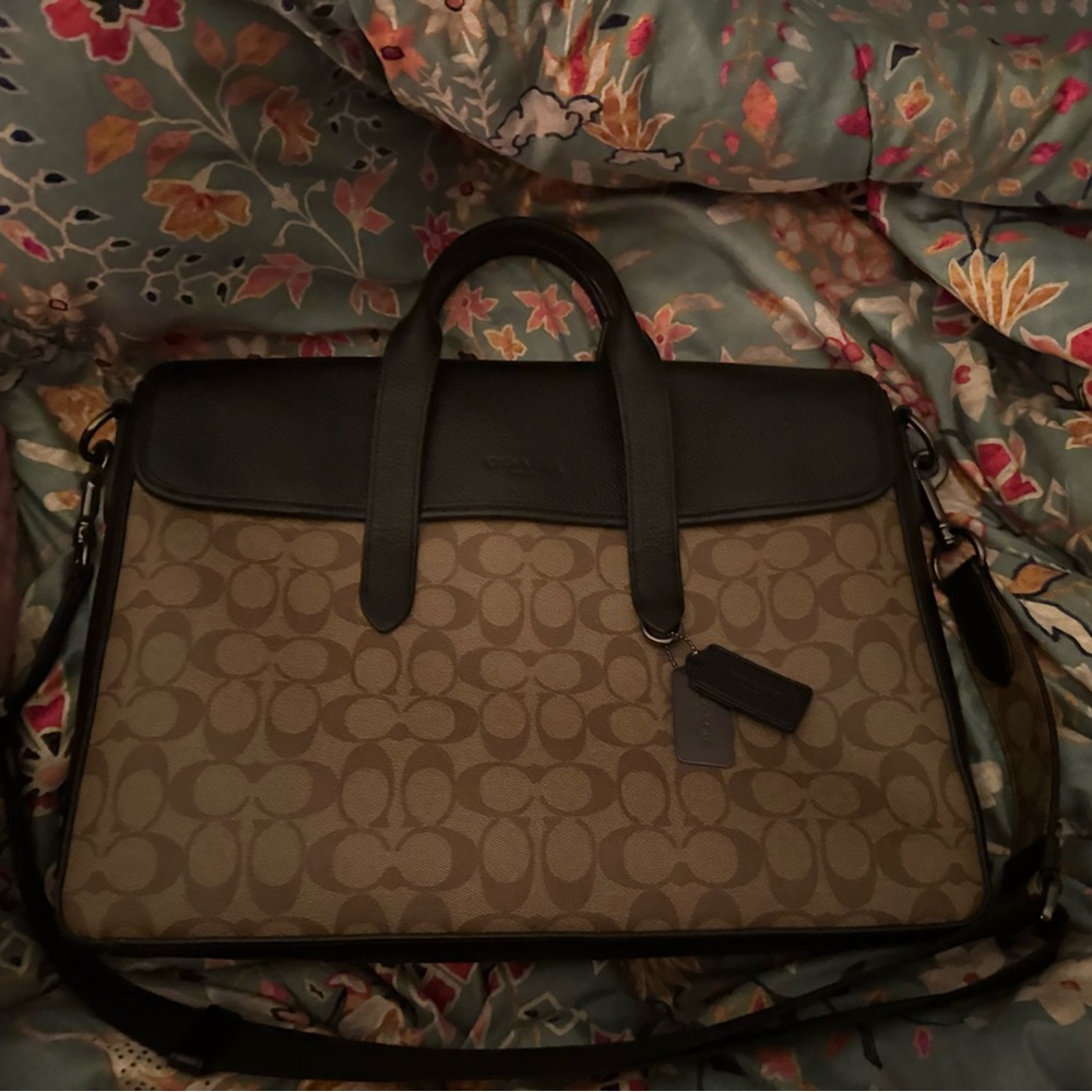 Coach Signature Tan and Black Briefcase